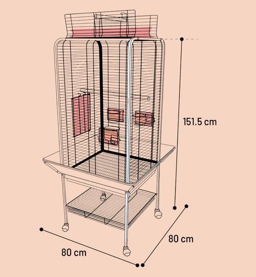Animozen grande cage pour perruche anthracite sur pied avec ouverture de toit, 4 perchoirs, 3 gamelles et roulettes.