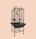 Animozen grande cage pour perruche anthracite sur pied avec ouverture de toit, 4 perchoirs et 3 gamelles.
