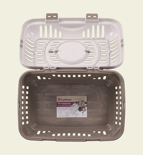 Cage de transport pour chat Animozen Darva beige en plastique, ouverture supérieure, 48,5 x 33,5 x 33 cm