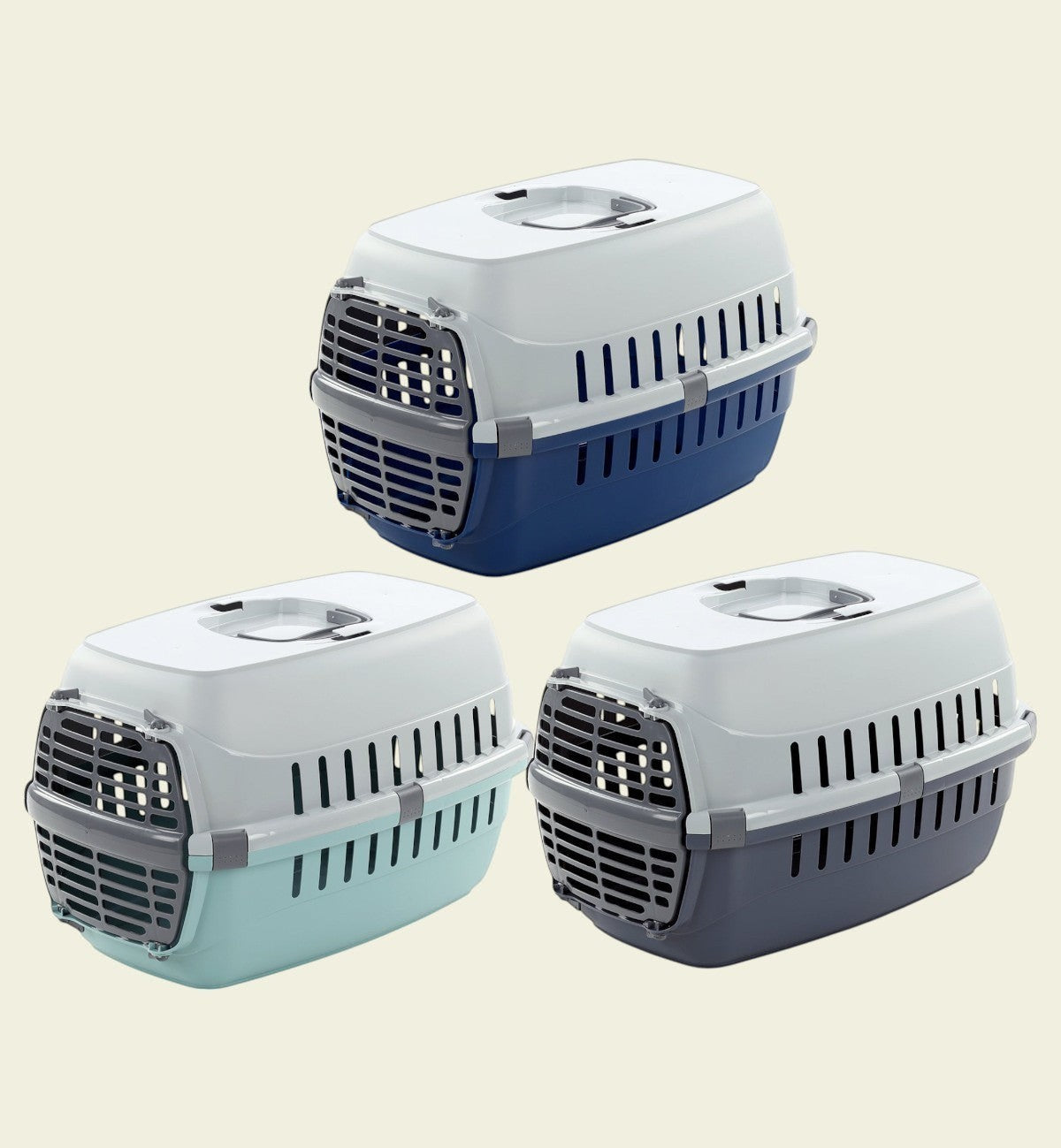 Animozen Cage de Transport Noah 2 pour chat, bleu, gris et vert d'eau, plastique recyclé, 32 x 49 x 30,5 cm