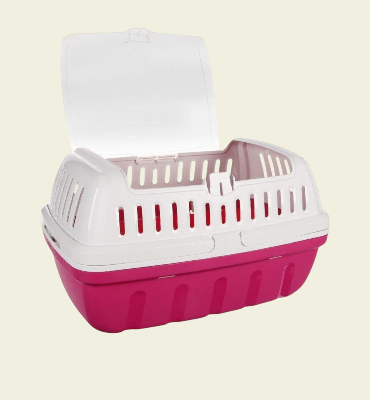 Animozen Cage de transport rose et blanche pour rongeurs, en polypropylène, avec aérations et double poignée.