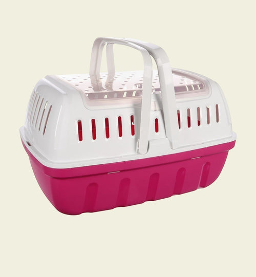 Animozen Cage de transport pour rongeur Lizzie rose en polypropylène avec poignée et aérations, 26 x 40 x 23 cm