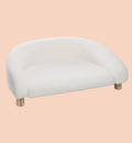 Animozen canapé blanc bouclette pour chien ou chat, design demi-rond, pieds bois, 77x50x27 cm