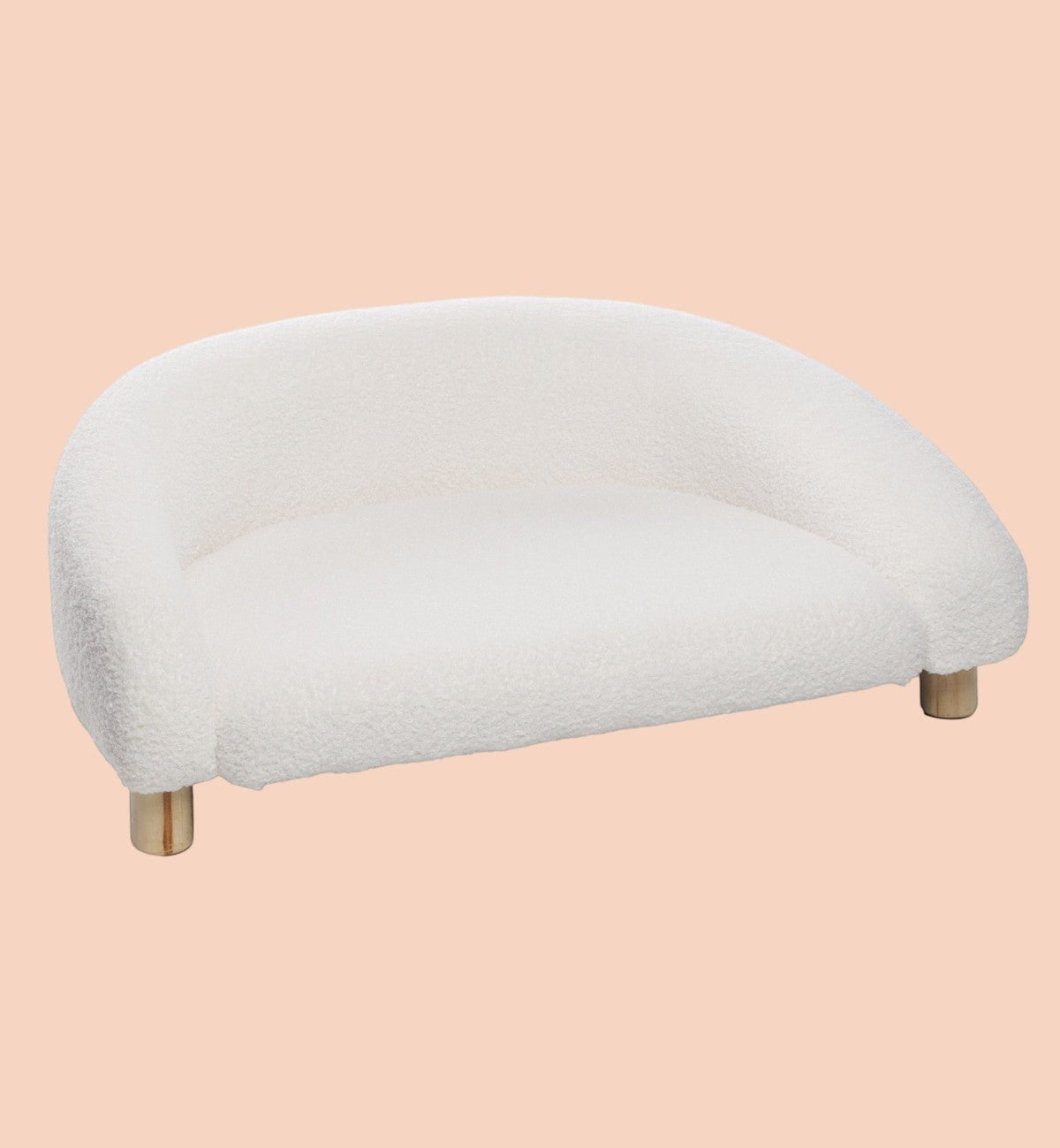 Animozen canapé blanc bouclette pour chien ou chat, design demi-rond, pieds bois, 77x50x27 cm