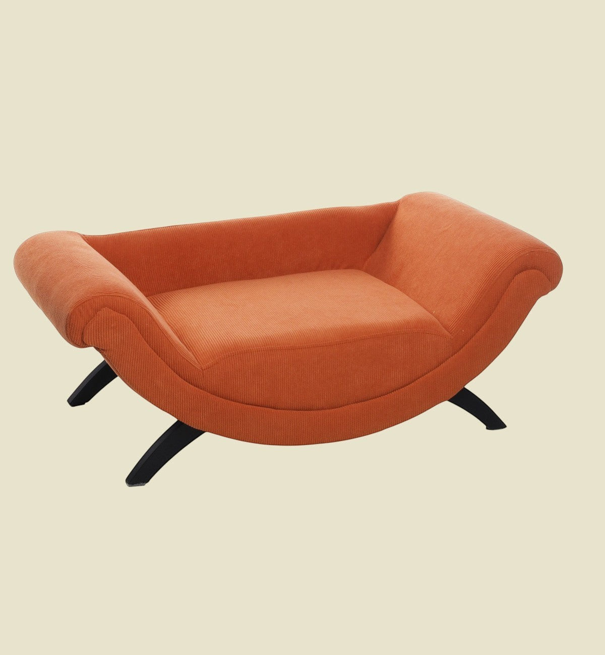 Animozen Canape pour chien ou chat Sofa Dingo orange 80 x 43 x 28 cm, design moderne, revêtement textile orange, pieds noirs.