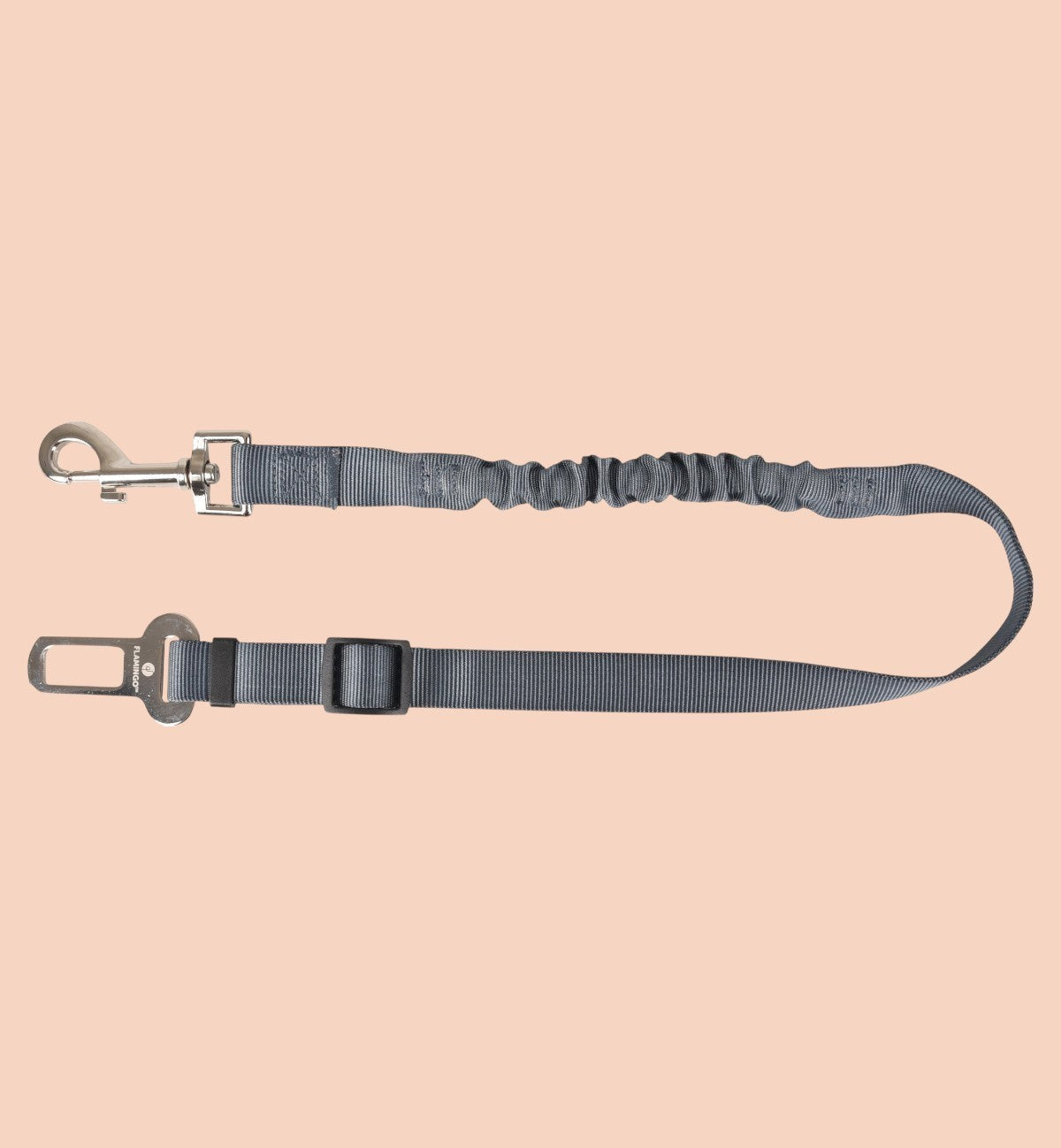 Ceinture de sécurité Ruka Anti Shock grise en polyester avec section élastique et mousqueton métallique pour chien.