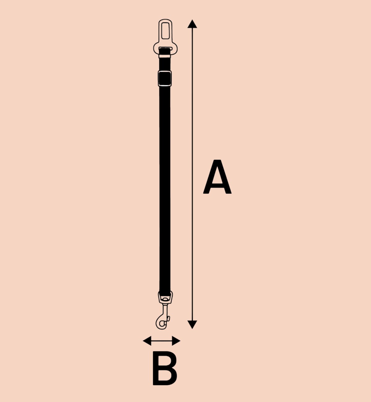 Ceinture de sécurité Kura noire pour chien, en similicuir et métal, longueur réglable, mousqueton sécurisé.