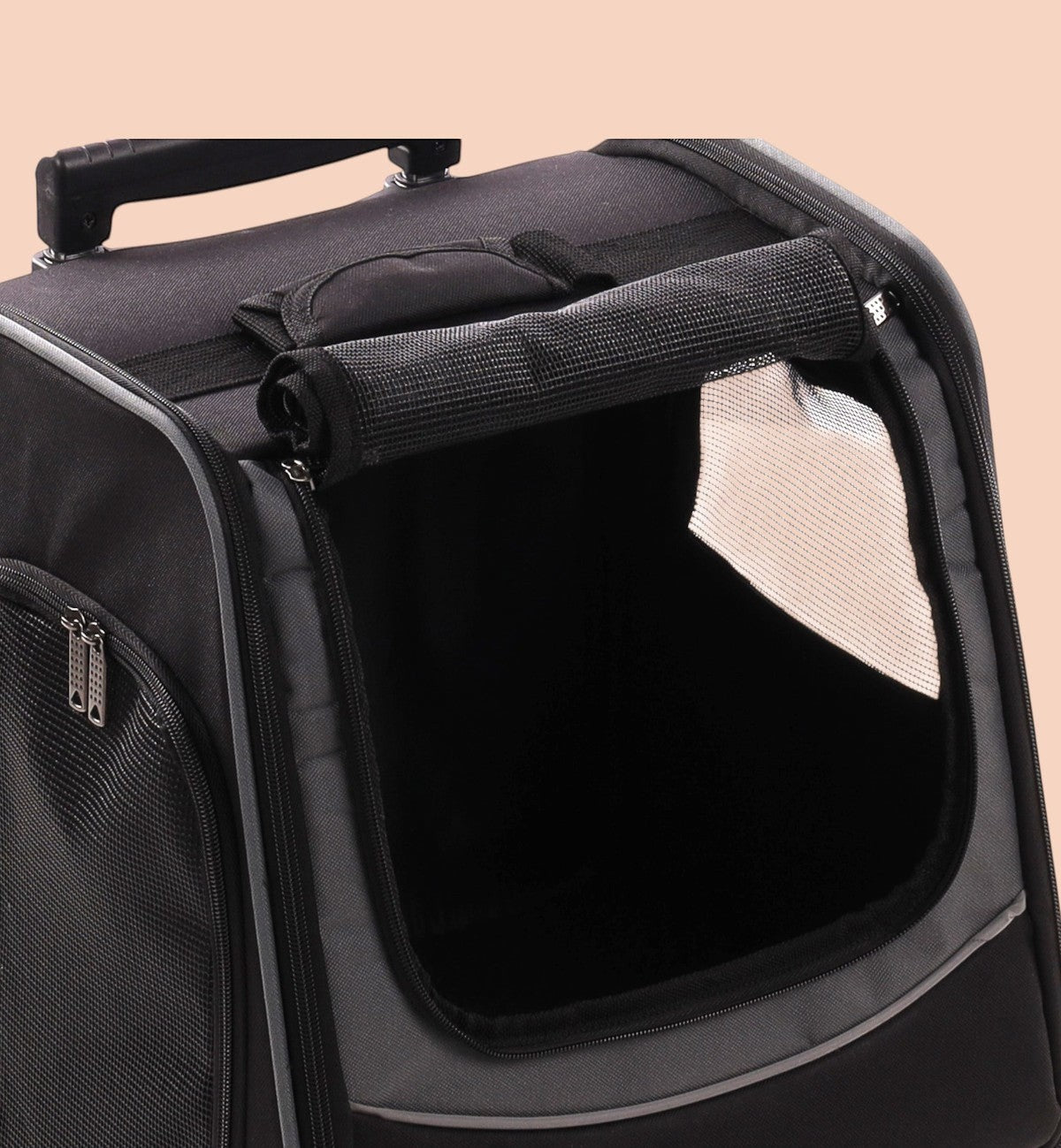 Chariot de transport pour animal Animozen Calypto noir en polyester, 3 en 1, avec poignée télescopique et roulettes.