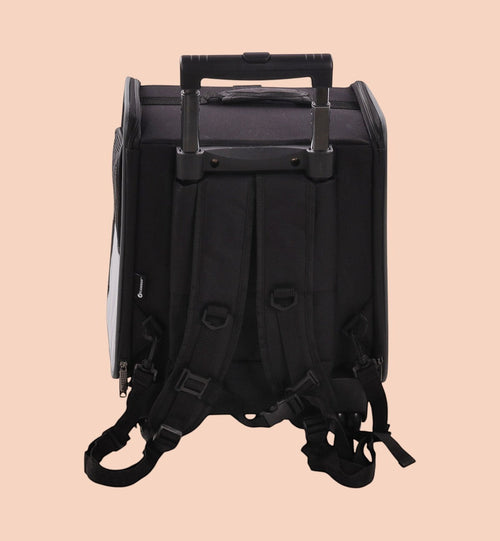 Chariot de transport pour animal Animozen Calypto noir en polyester, 3 en 1 avec poignée télescopique et roulettes.