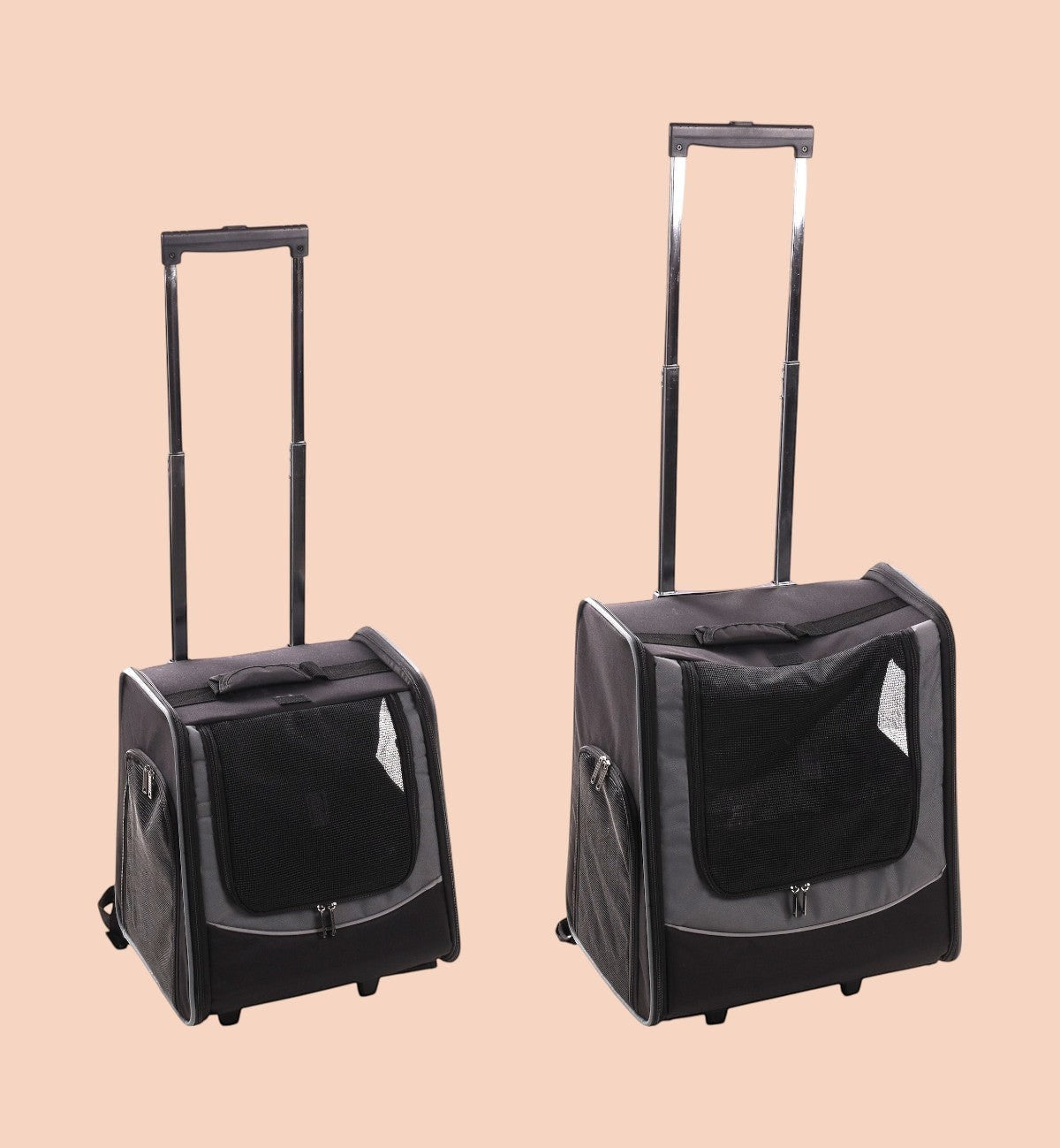 Chariot de transport pour animal Animozen Calypto noir en polyester, 3 en 1 : sac à dos, sac de transport et trolley, avec poignée télescopique et roues.