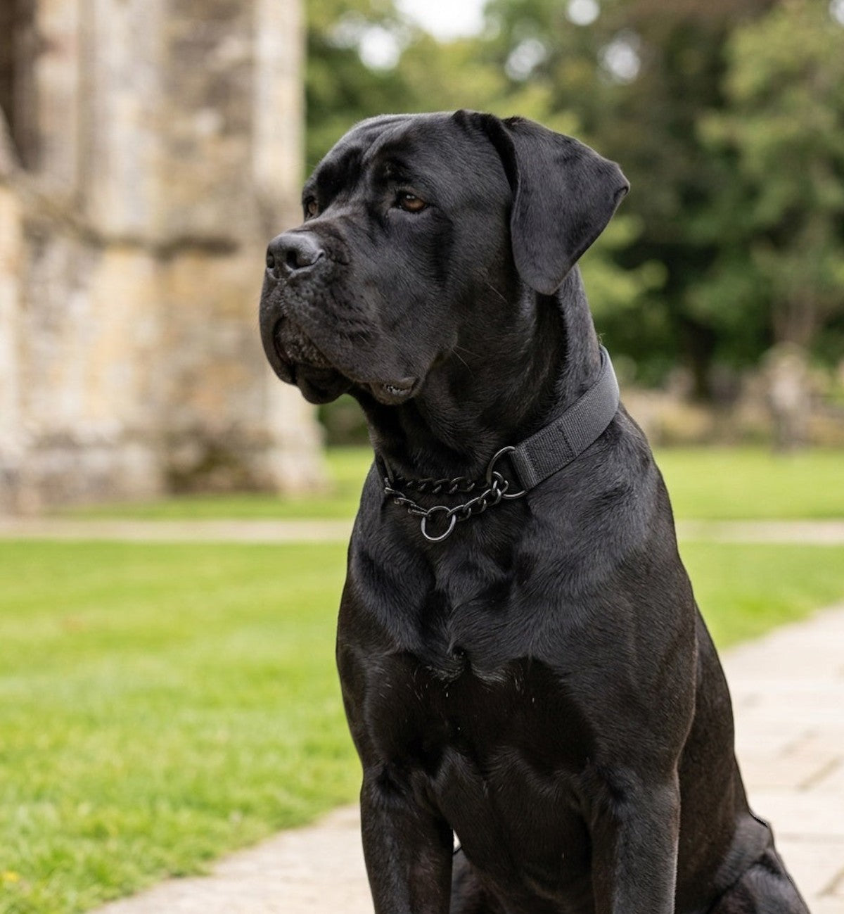 Collier anti-traction Trero noir en nylon avec chaîne et anneaux en métal noir mat, pour chien XL par Animozen