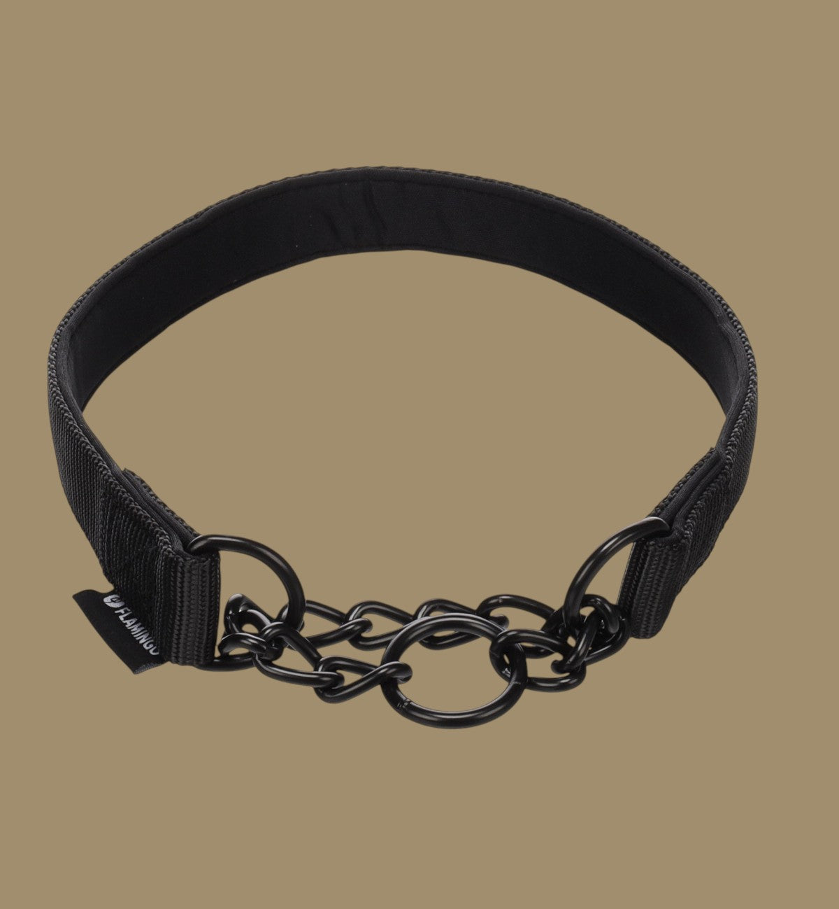 Collier anti-traction Trero noir en nylon avec doublure néoprène et chaîne métal noir mat, taille XL Animozen.