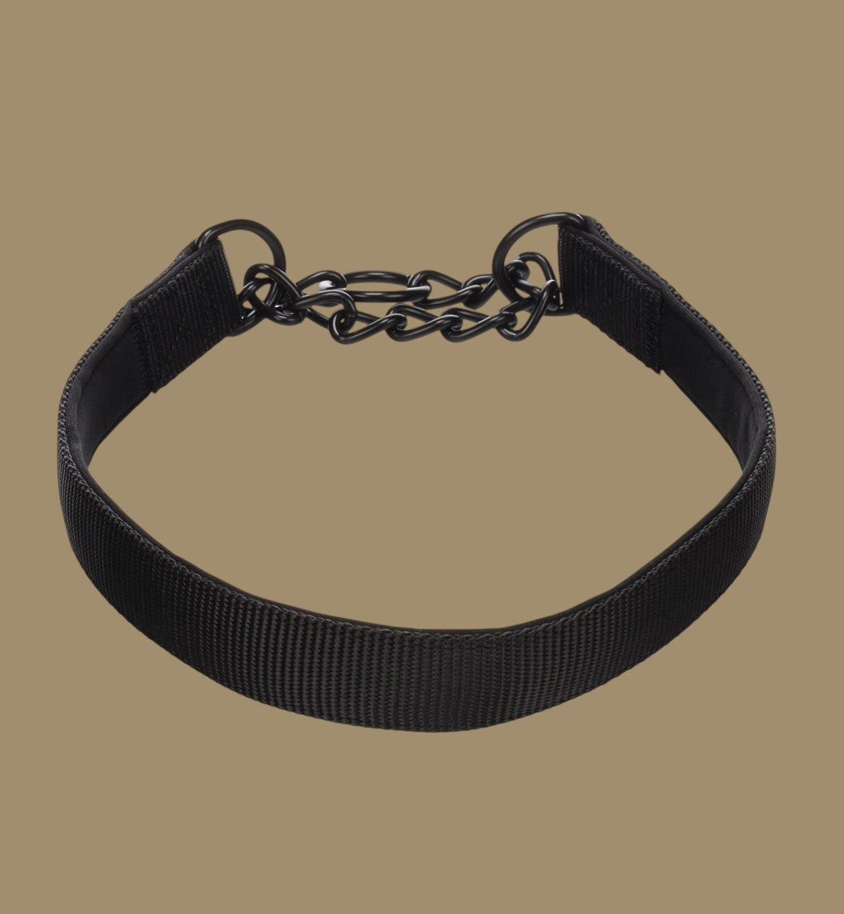 Collier anti-traction Animozen noir en nylon avec doublure néoprène et chaîne métal noir mat, taille XL