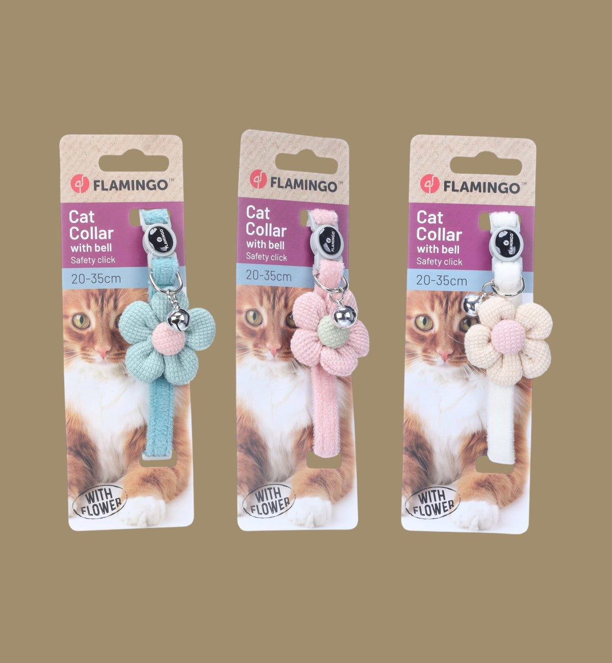Animozen Collier pour chat Ada bleu et rose avec fleur décorative et clochette, nylon réglable 20-35 cm