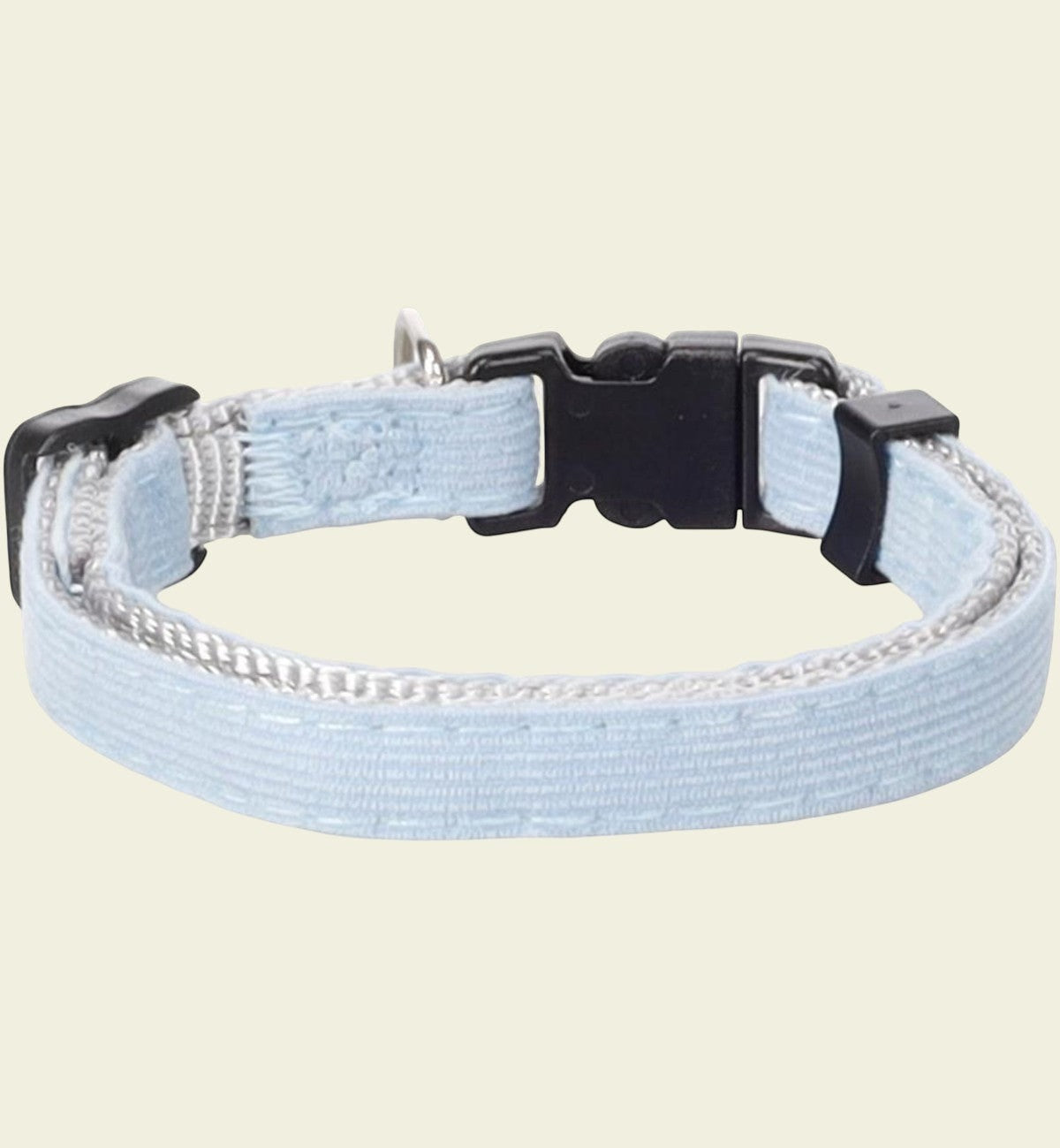 Collier pour chat Animozen Elfi bleu clair en nylon avec finition velours côtelé et clochette, réglable 20-34 cm