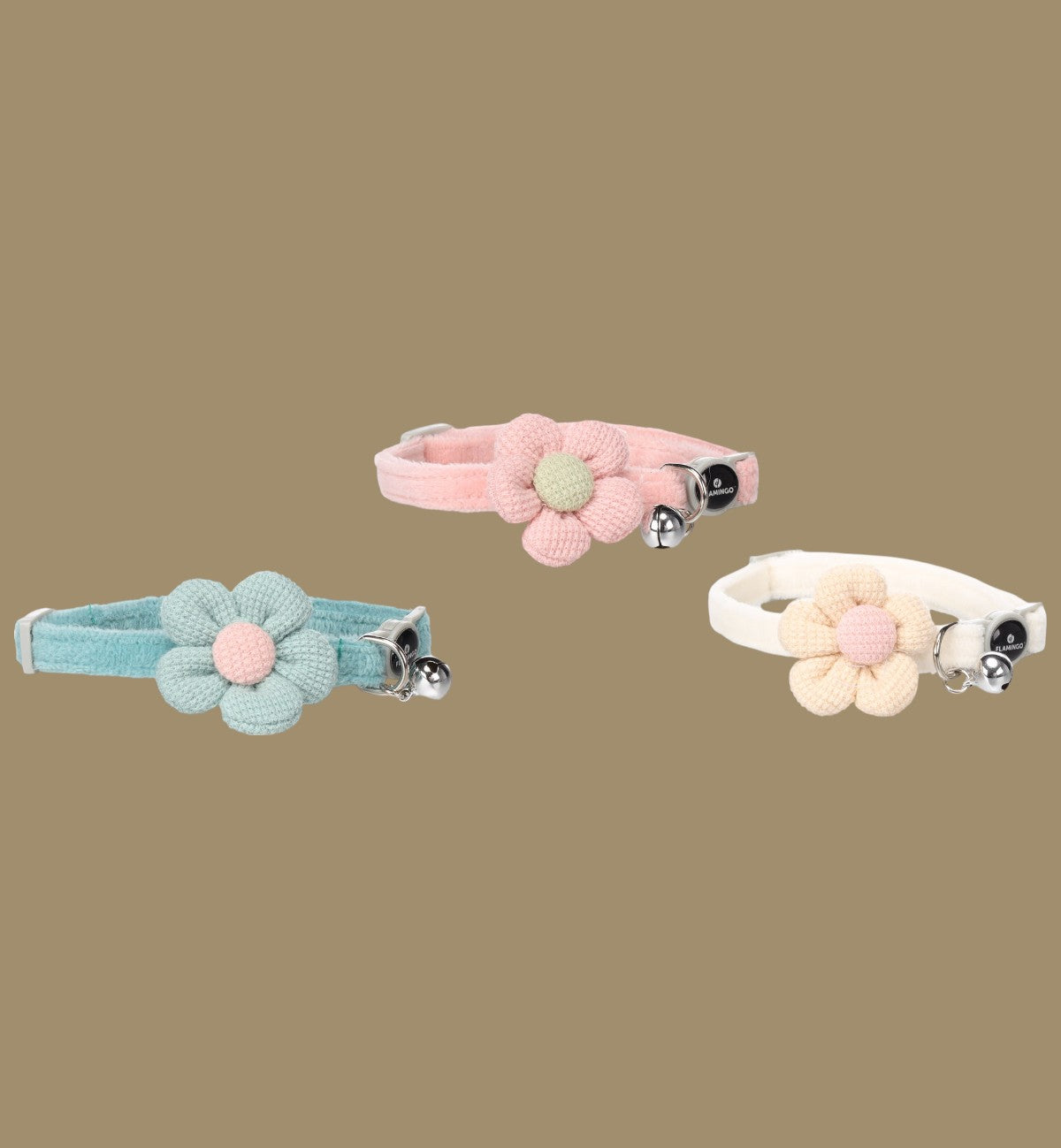 Animozen Collier Ada pour chat en nylon réglable avec fleur décorative et clochette, disponible en plusieurs couleurs.