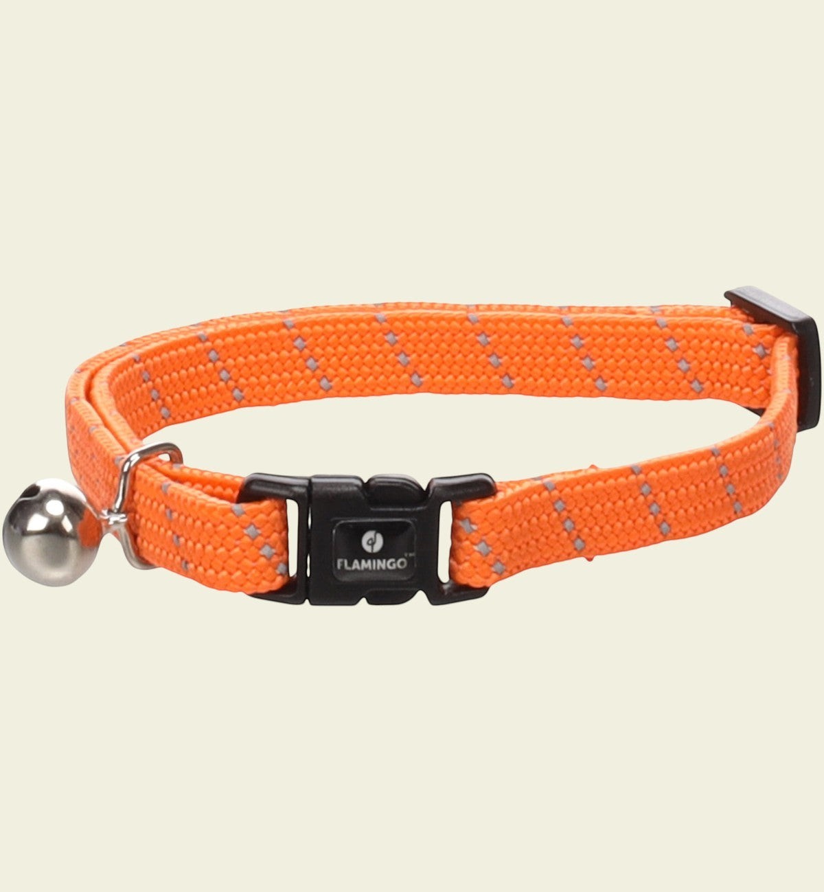 Collier pour chat Elza orange rayé en nylon réfléchissant avec clochette et fermeture à clic par Animozen