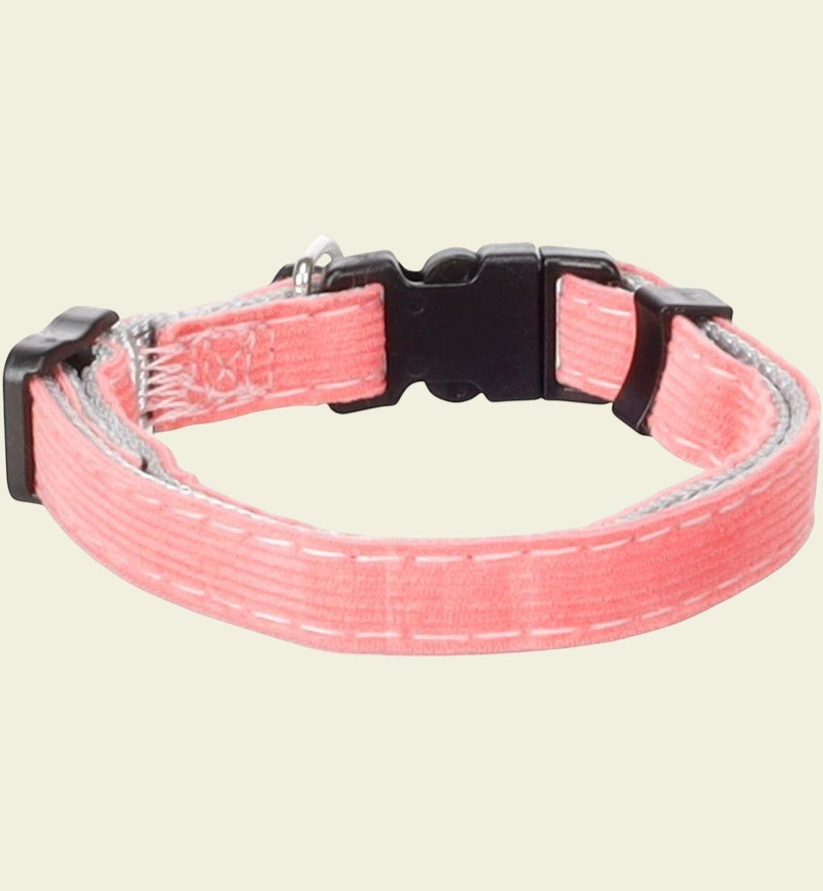 Collier pour chat Animozen Elfi rose corail en nylon côtelé, réglable, avec clochette et fermeture à clic sécurisée.