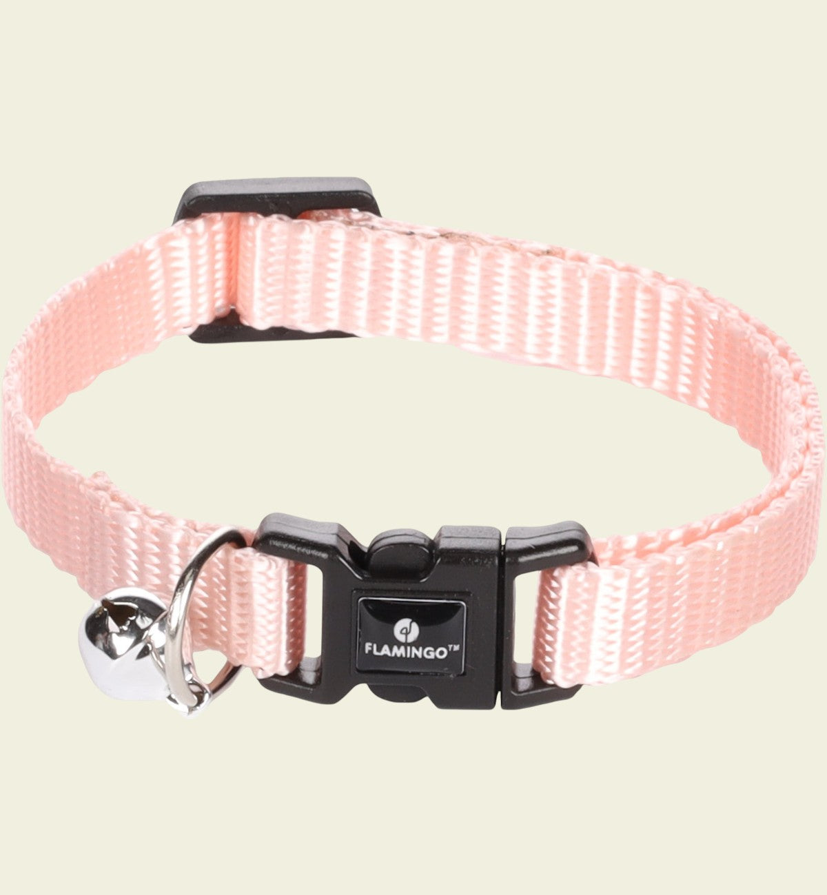 Collier pour chat Animozen rose en nylon réglable avec clochette et fermeture à clic.