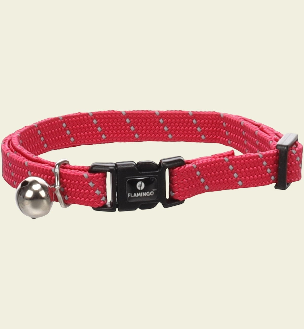 Animozen Collier Elza rose rayé en nylon avec clochette et éléments réfléchissants pour chat
