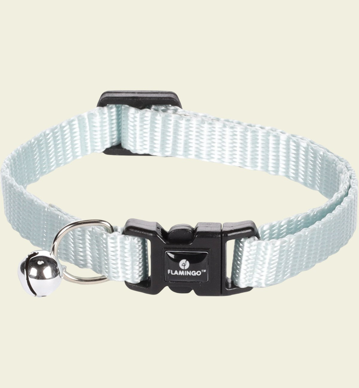 Collier pour chaton Animozen bleu clair en nylon réglable avec clochette et fermeture à clic sécurisée.