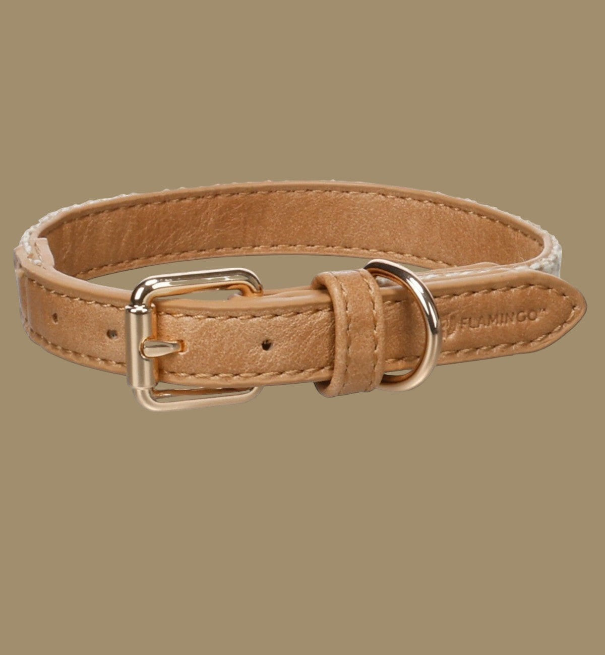 Collier Animozen Lara beige en coton tressé et similicuir avec finitions dorées et boucle réglable.
