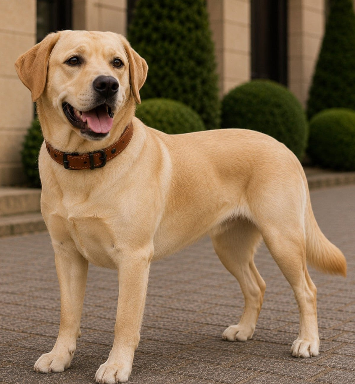 Animozen Collier Montana Cognac en cuir pour chien de grande taille, boucle réglable, finitions noires.
