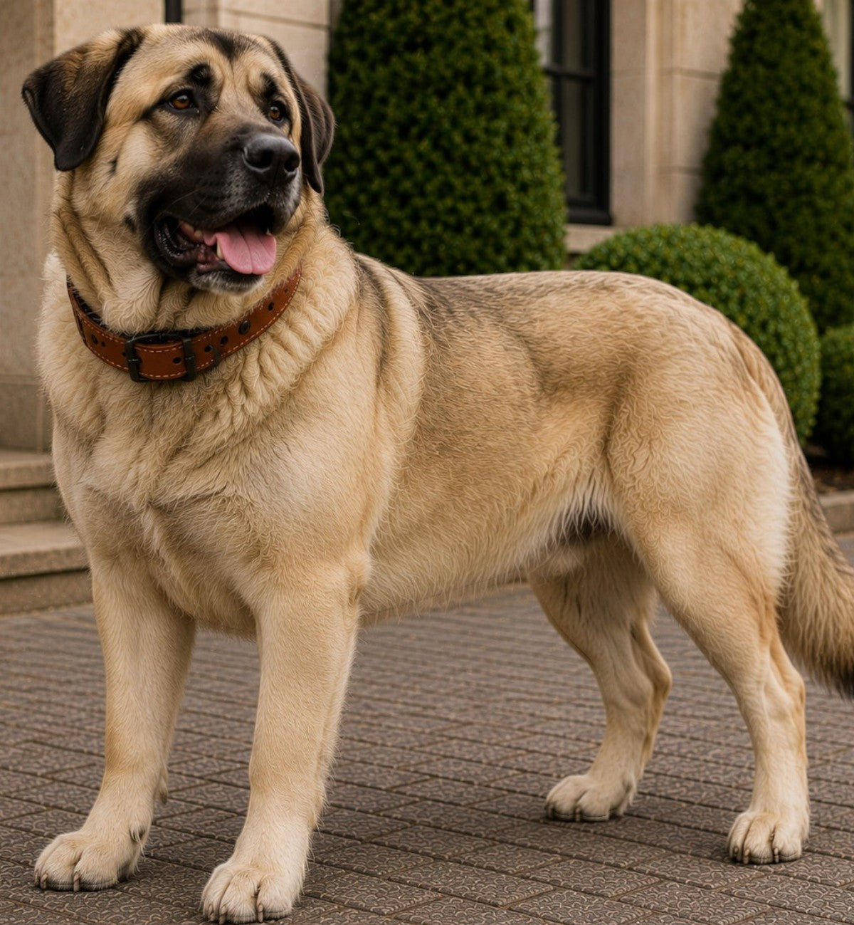 Animozen Collier Montana en cuir marron pour chien de grande taille, boucle réglable, détails métalliques noirs.