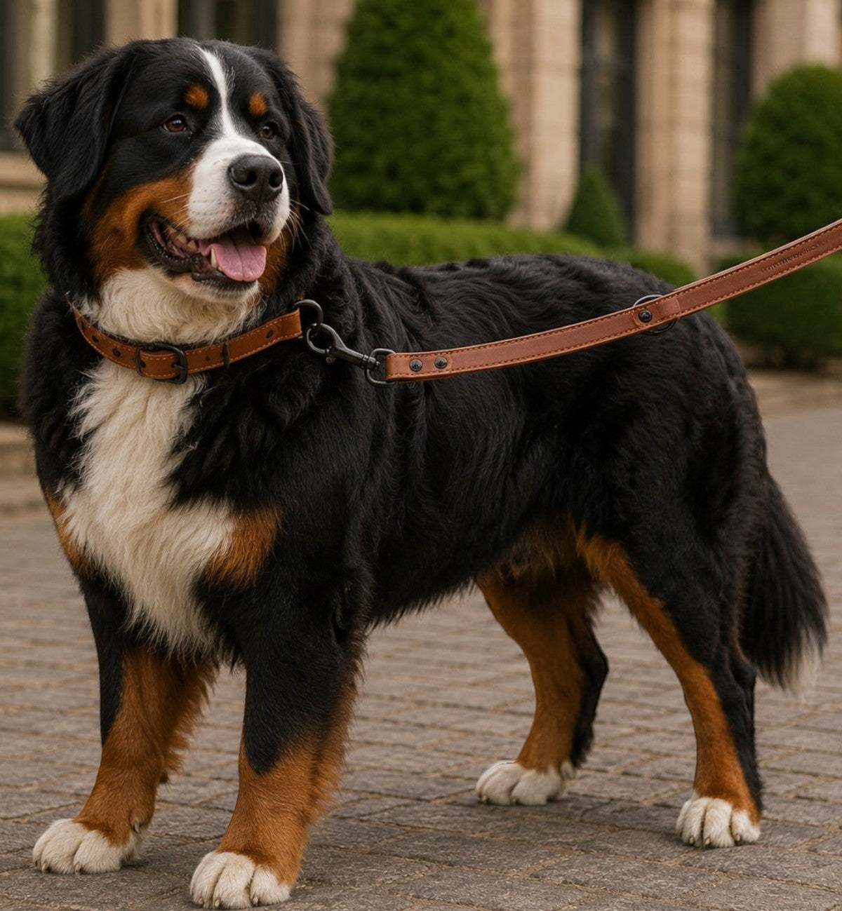 Animozen Collier Montana en cuir marron pour chien de grande taille, avec boucle réglable et finitions métalliques noires.