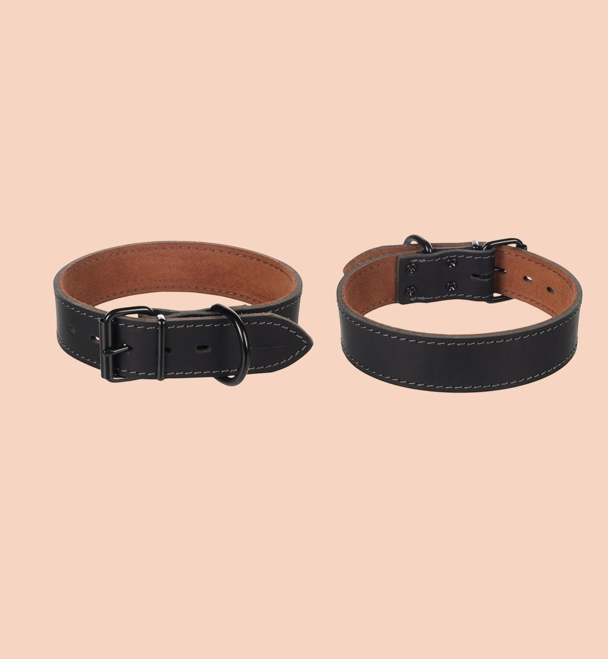Animozen Collier chien Montana en cuir noir, boucle réglable, rembourrage confortable, pour chiens de grande taille.
