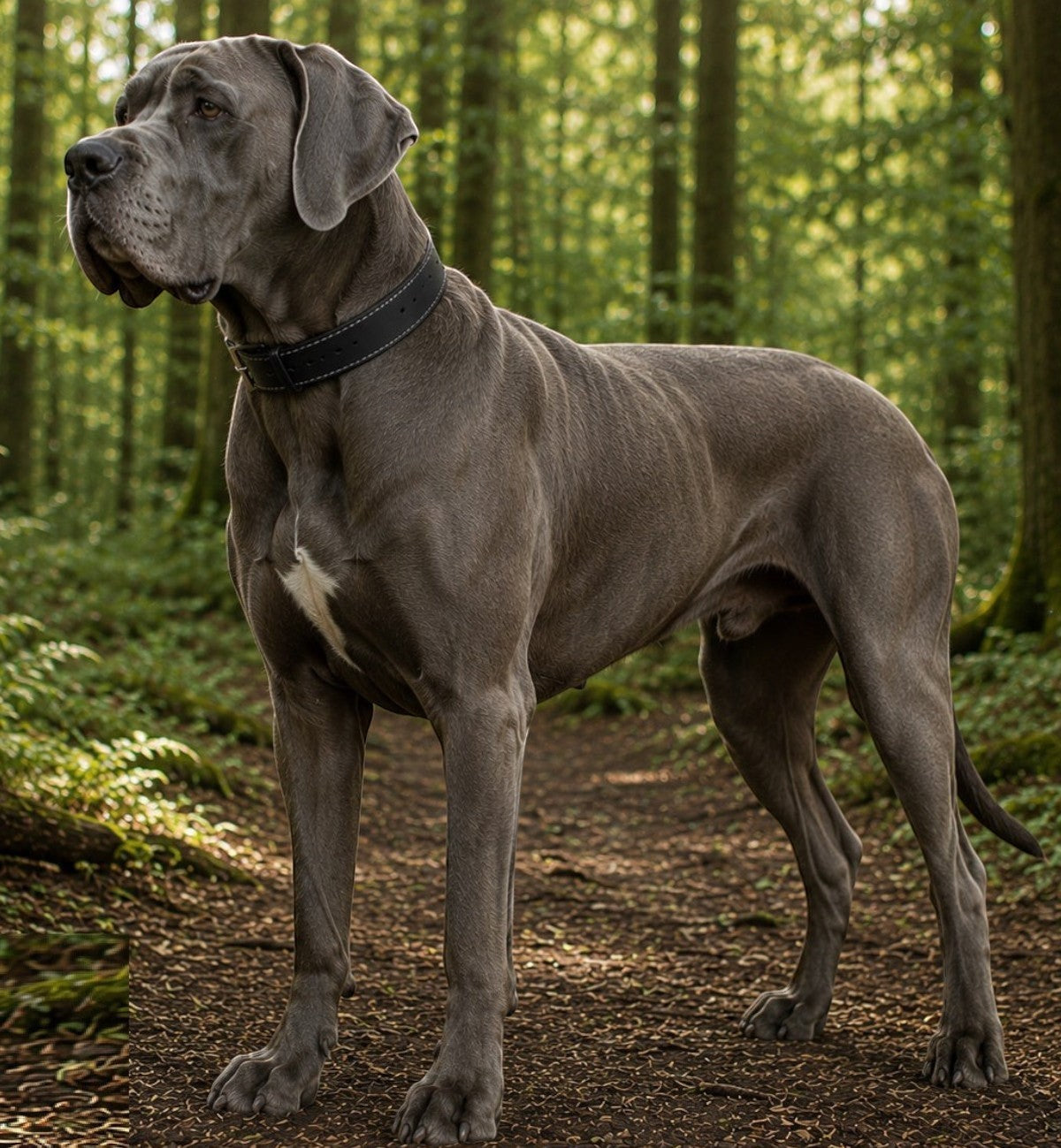 Collier Animozen Montana en cuir noir pour chien de grande taille, avec boucle réglable et finitions métalliques.