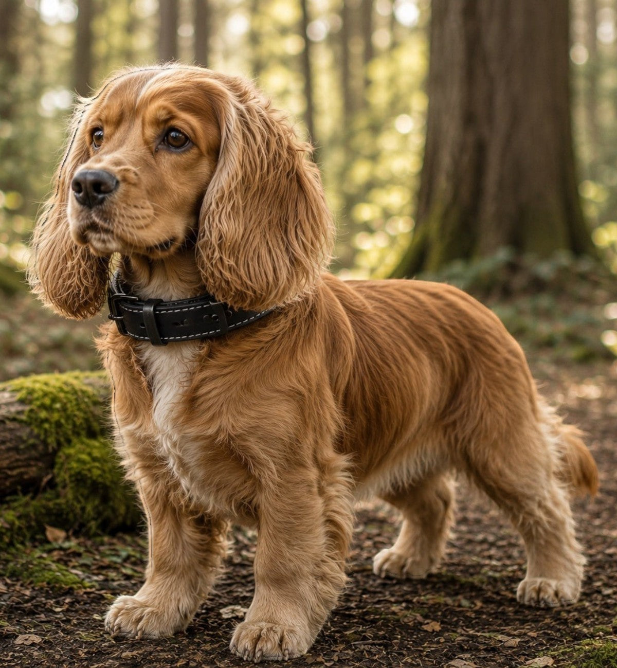 Animozen Collier Montana en cuir noir pour chien de grande taille, boucle réglable, rembourrage confortable.