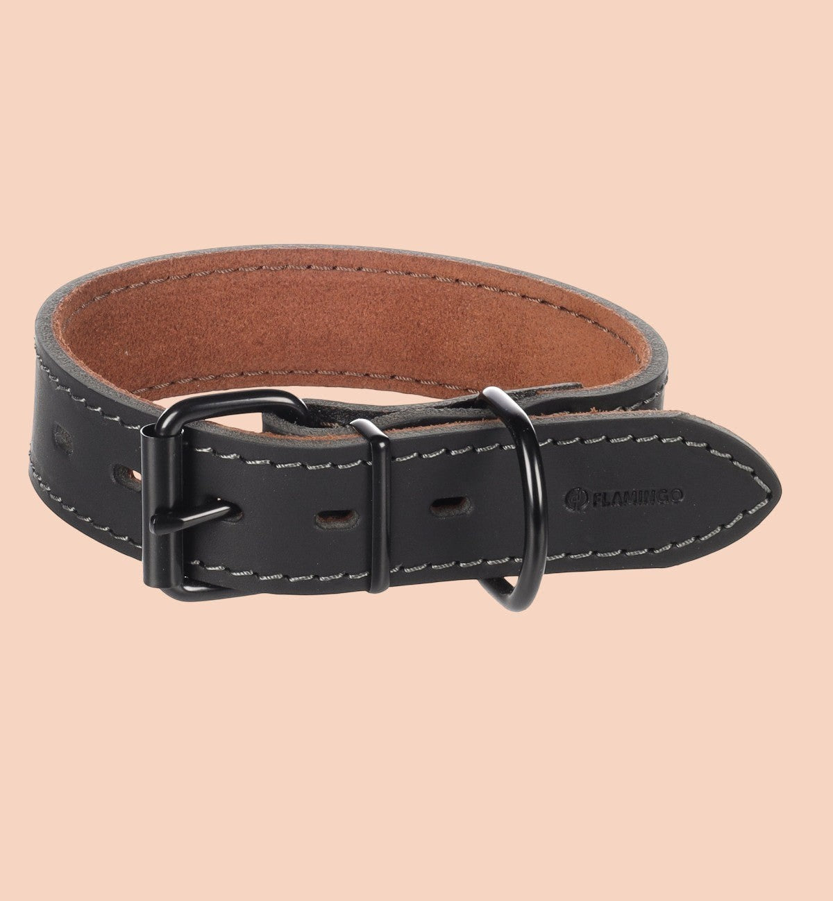 Collier Animozen Montana en cuir noir pour chien, boucle réglable, rembourrage confortable, détails métalliques brillants.