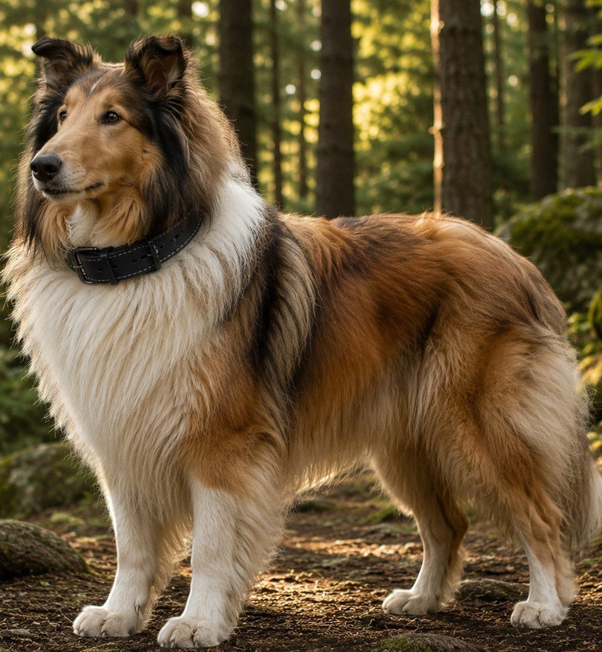 Collier Animozen Montana en cuir noir pour chien de grande taille, boucle réglable, rembourrage confortable.