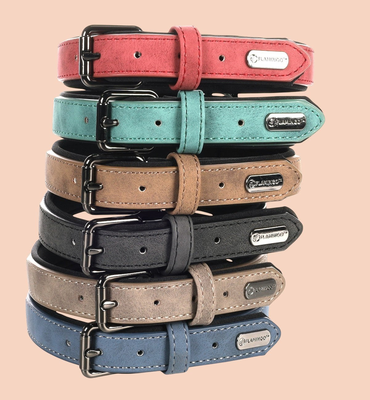 Animozen collier pour chien en similicuir bleu avec doublure néoprène, boucle métallique et coutures renforcées.