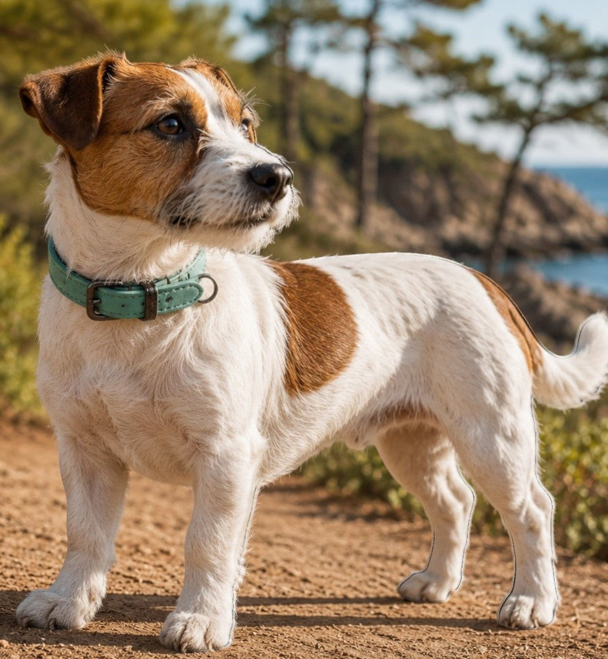 Animozen Collier pour chien en similicuir bleu canard avec doublure néoprène, boucle métal gris foncé, pour promenades.