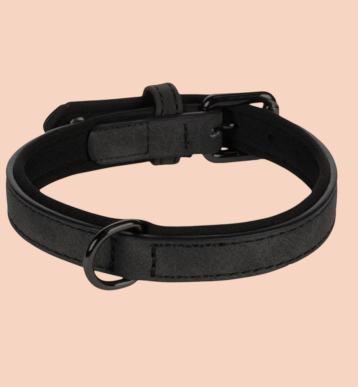 Collier pour chien Animozen en similicuir noir avec doublure néoprène, boucle grise et anneau en D.