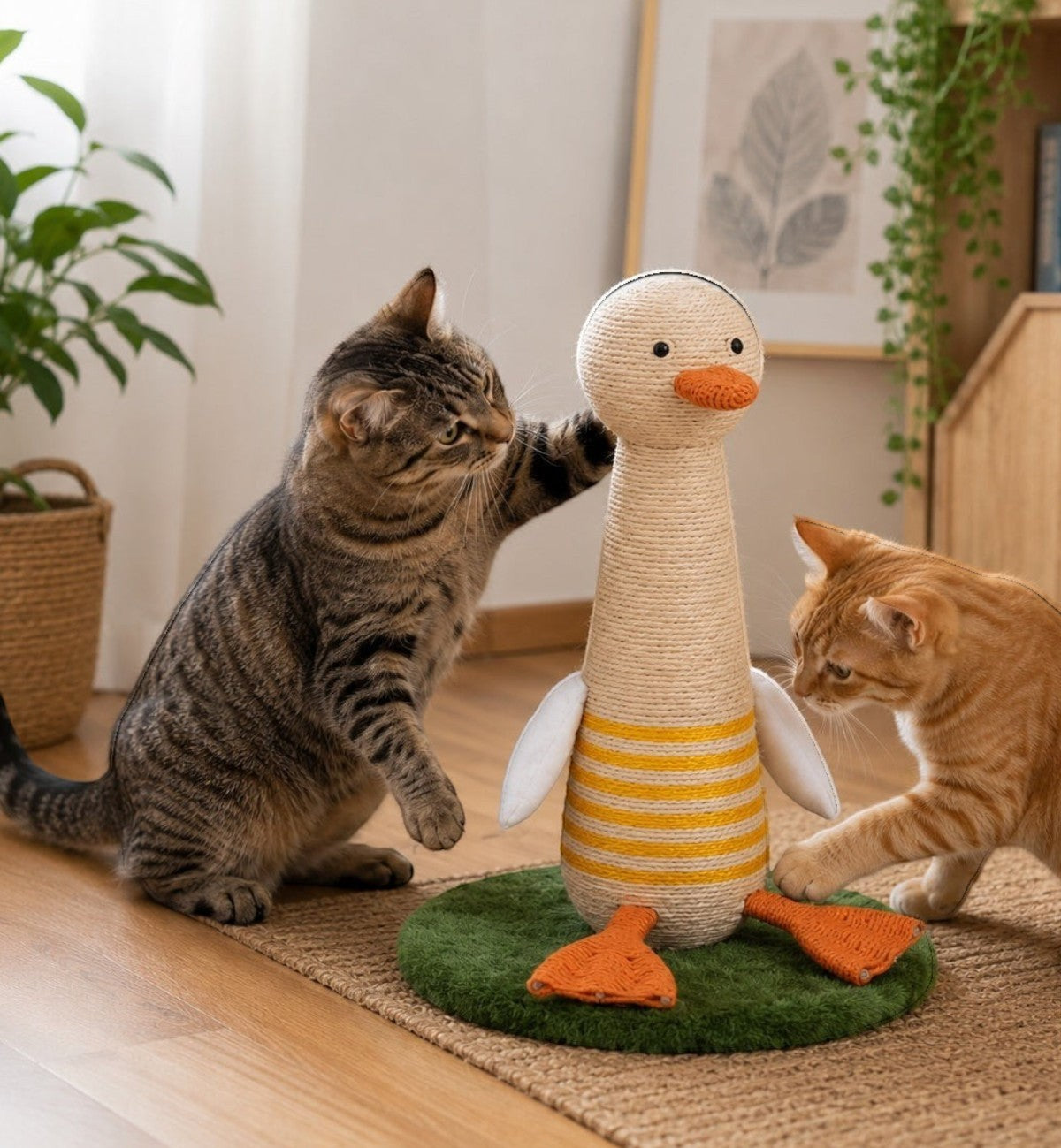 Animozen Cône à gratter pour chat en forme de canard, 51 cm, en corde de jute et sisal, avec ailes crépitantes.
