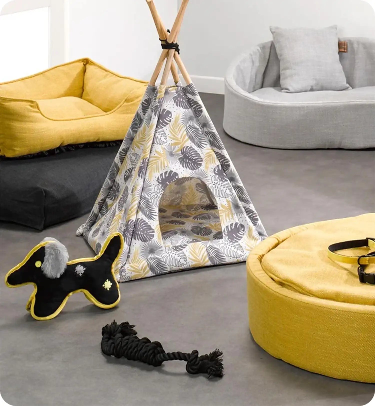 Animozen corde à nœuds noire en coton pour chien, jouet résistant pour l'hygiène dentaire et le jeu.