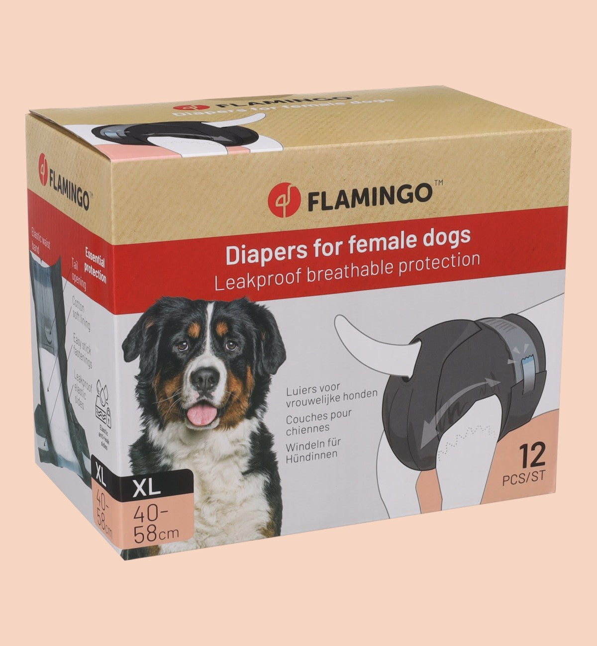 Lot de 12 couches jetables noires pour chienne Dipy, taille XL (40-58cm), protection anti-fuites et respirante.