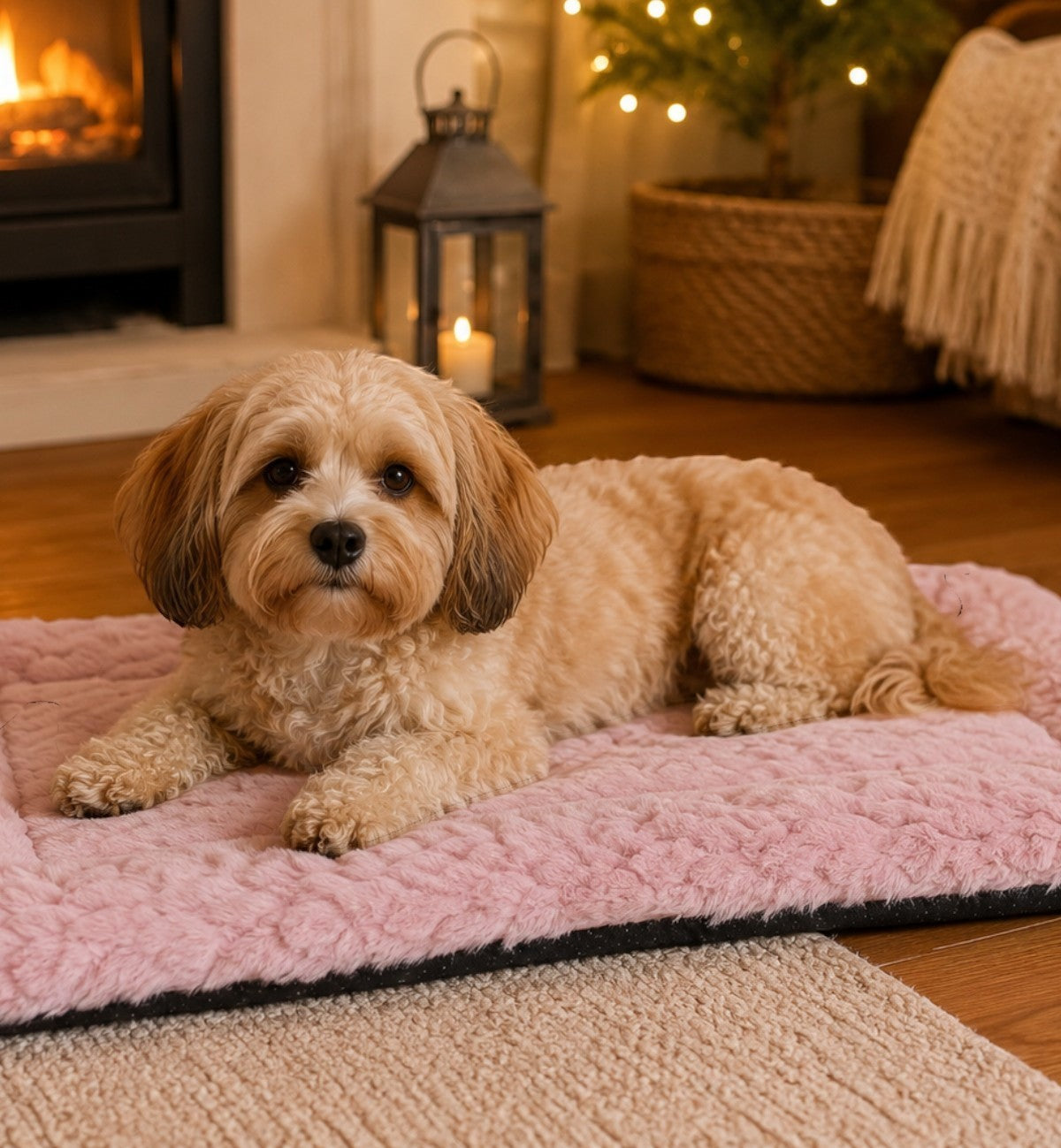 Animozen Coussin Naya rectangle rose en peluche douce pour chien, fond antidérapant, lavable.