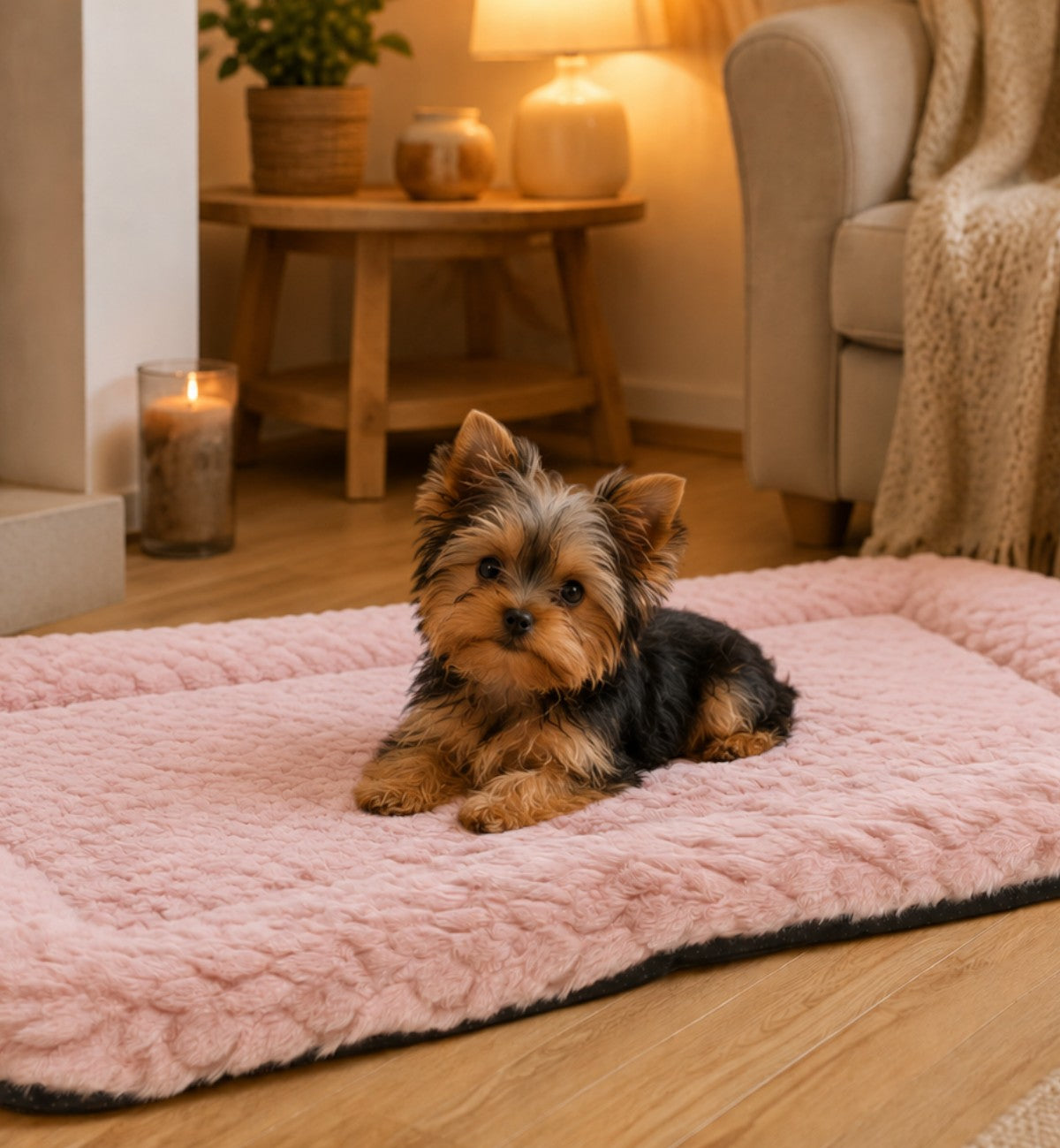 Animozen coussin rectangle rose en peluche pour chien, matelassé et confortable, avec fond antidérapant.