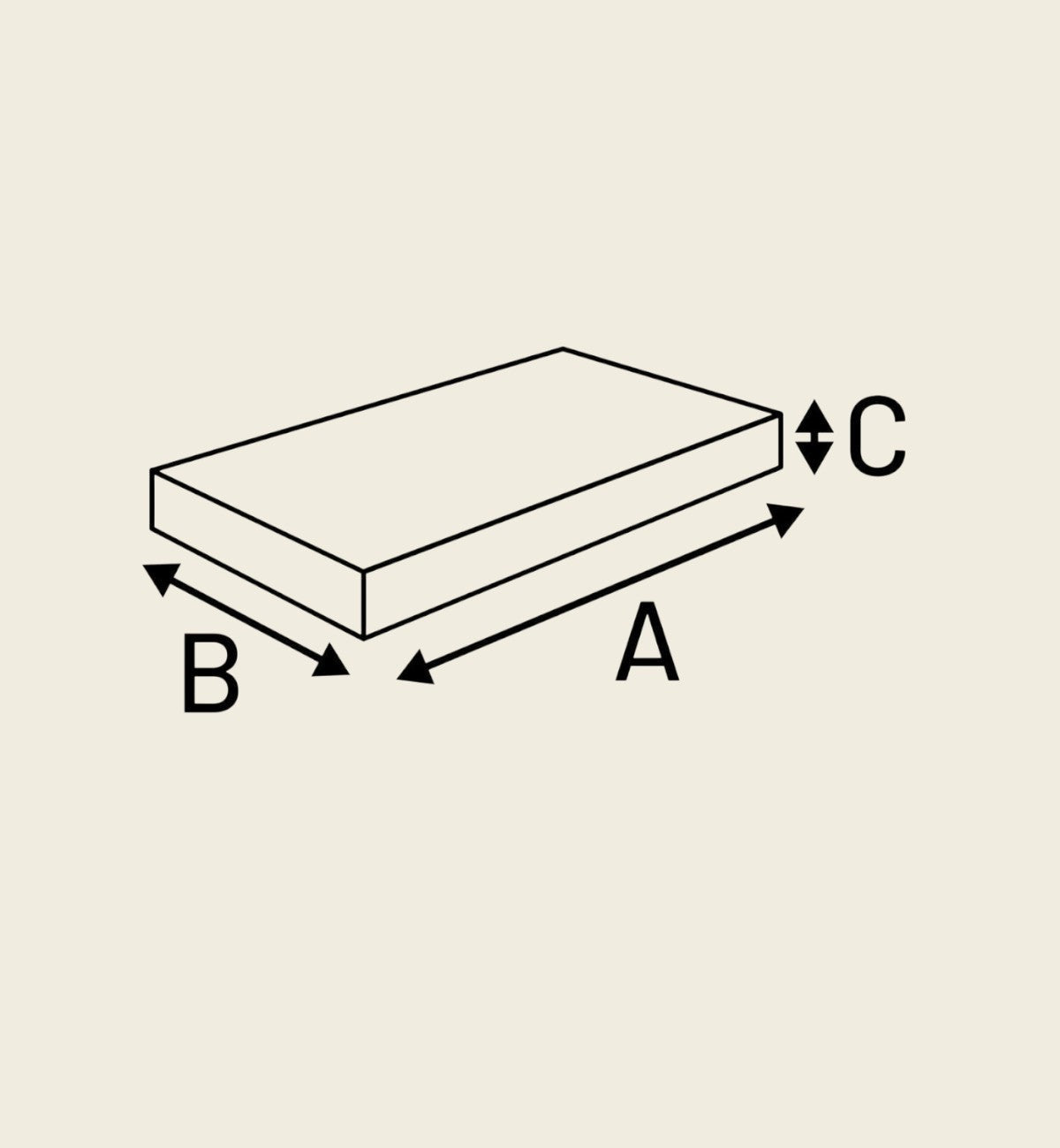 Coussin rectangulaire Animozen en textile avec dimensions A, B et C indiquées, épaisseur 18 cm.