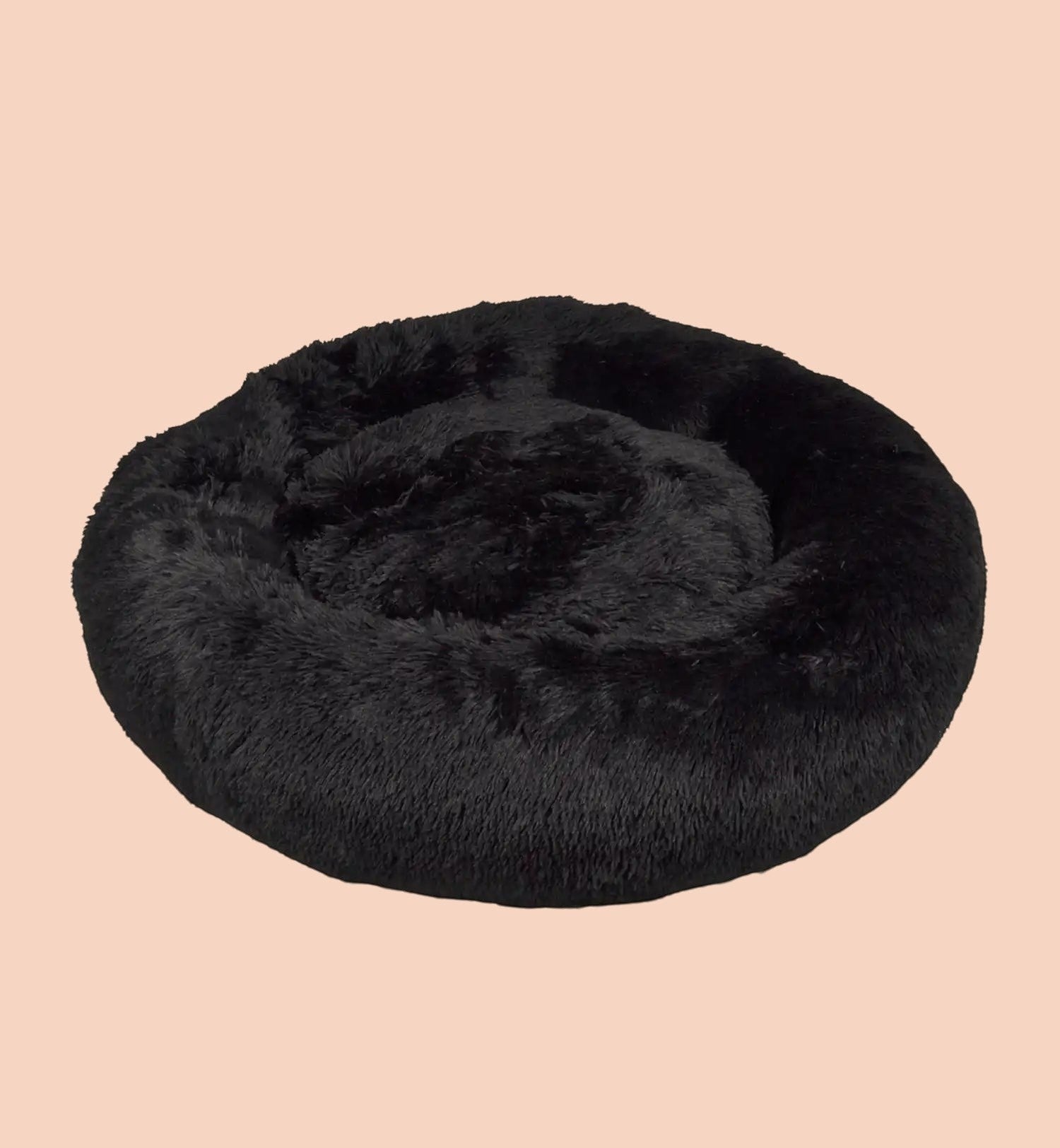 Animozen coussin rond noir en polyester pour chat ou chien, doux et confortable avec base antidérapante.
