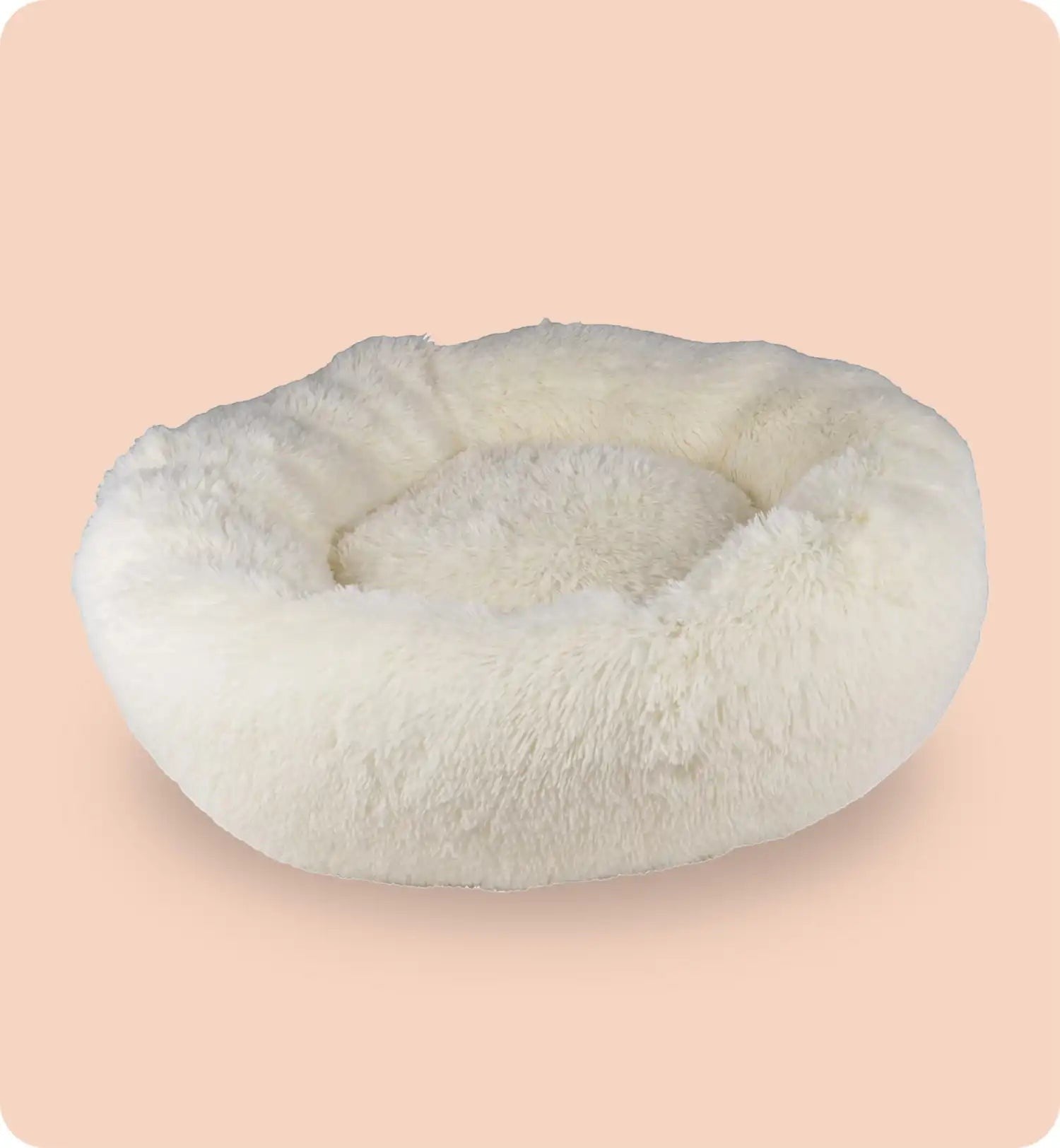 Animozen coussin rond pelucheux blanc pour chien ou chat, 95 cm de diamètre, idéal pour le repos.