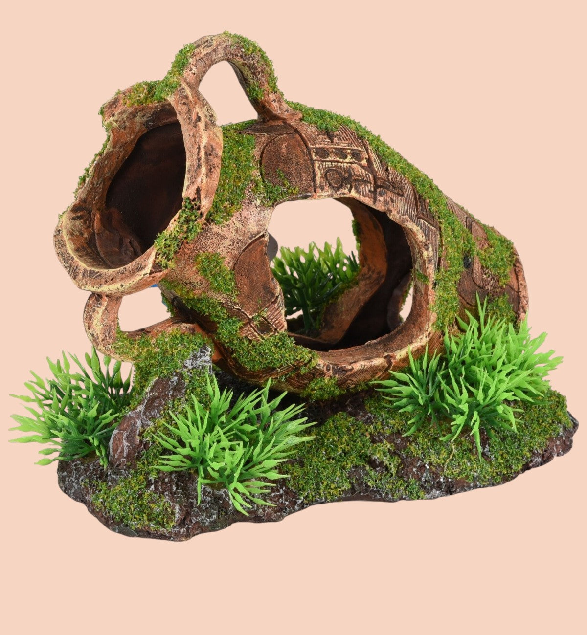 Animozen décoration d'aquarium en forme d'amphore ancienne avec effet mousse et végétation, 16x11x13 cm