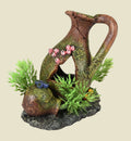 Animozen décoration d'aquarium amphore cassée avec cachette pour poisson et plantes artificielles vertes.