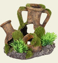 Animozen décoration d'aquarium en résine imitant des amphores empilées avec effet mousse et plantes vertes, 10 cm