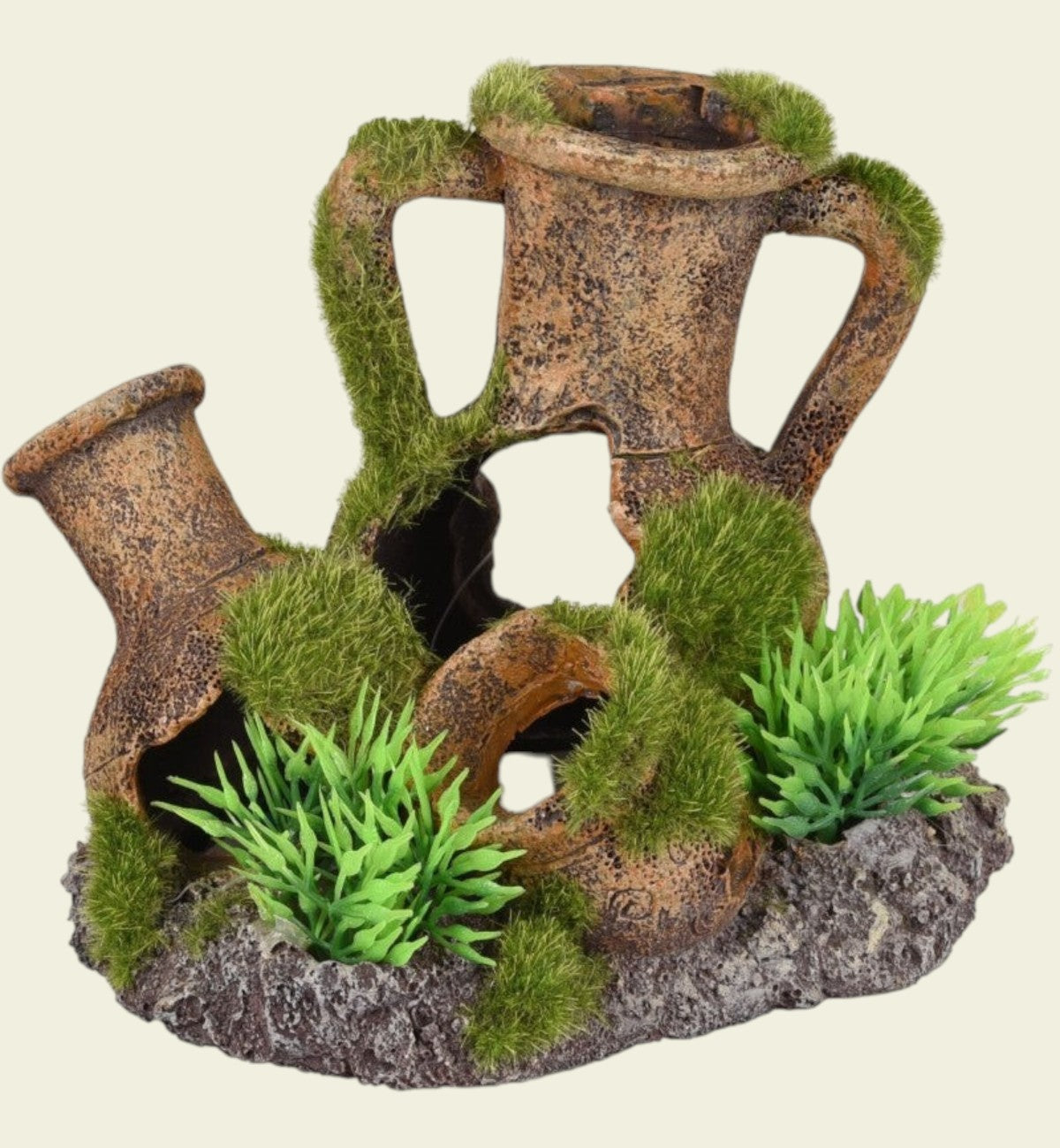 Animozen décoration d'aquarium en résine imitant des amphores empilées avec effet mousse et plantes vertes, 10 cm
