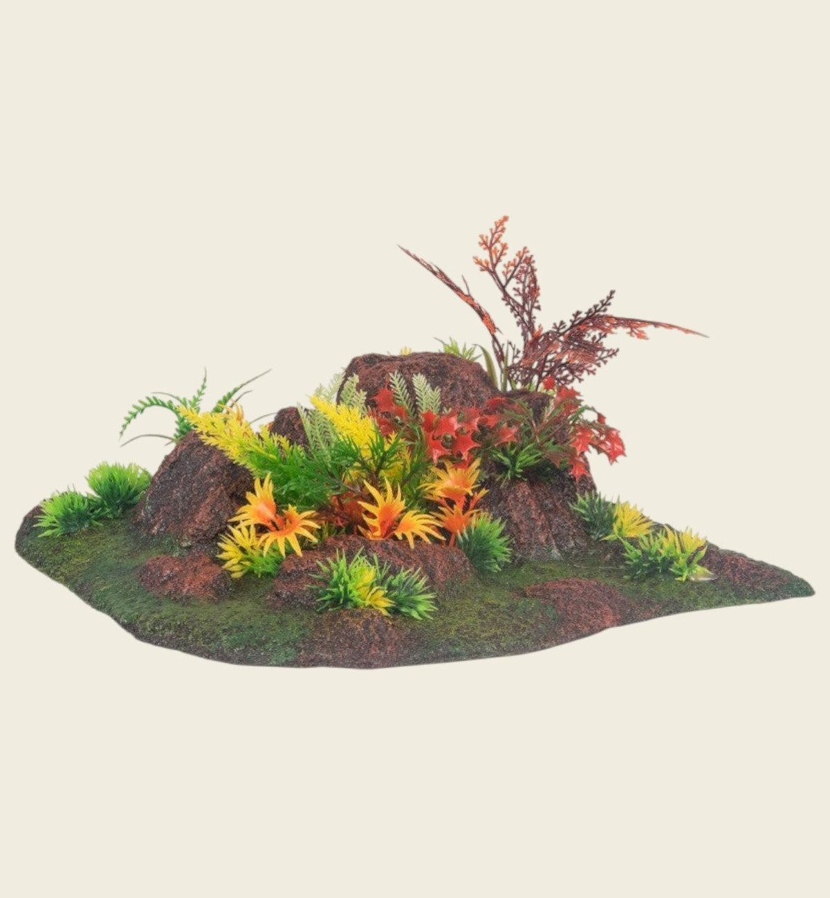 Animozen décoration d'aquarium roche avec plantes artificielles multicolores, idéale pour poissons d'eau douce.